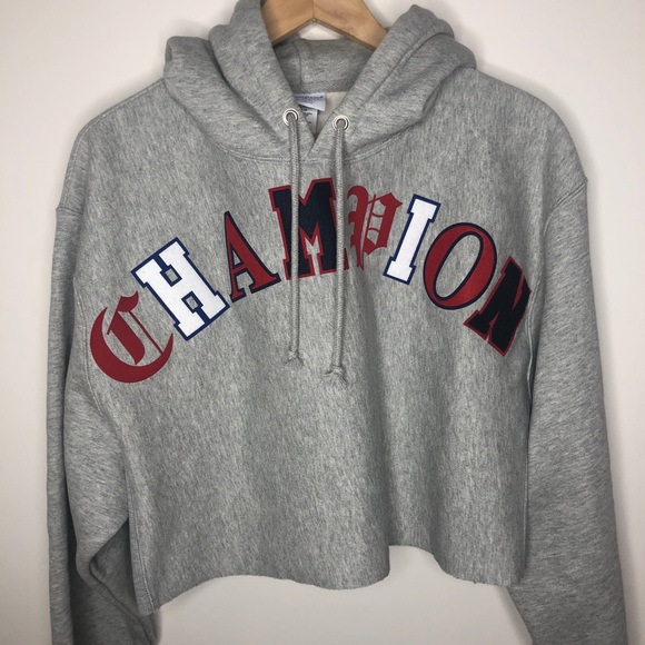 Champion Reverse Weave Crop Cut Off Hoodie L - Picture 8 of 9